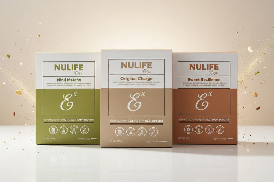 Three NULIFE product boxes on a light background